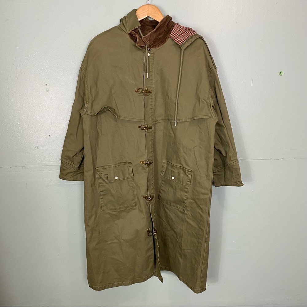 FOUND‎ Prairie Buckle Waxed Cotton Barn Coat Jacket Small Green